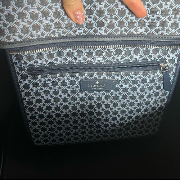 KATE SPADE Navy Blue Geometric Link Tote Surprise Knott Laptop Work Shoulder Bag - Picture 14 of 15